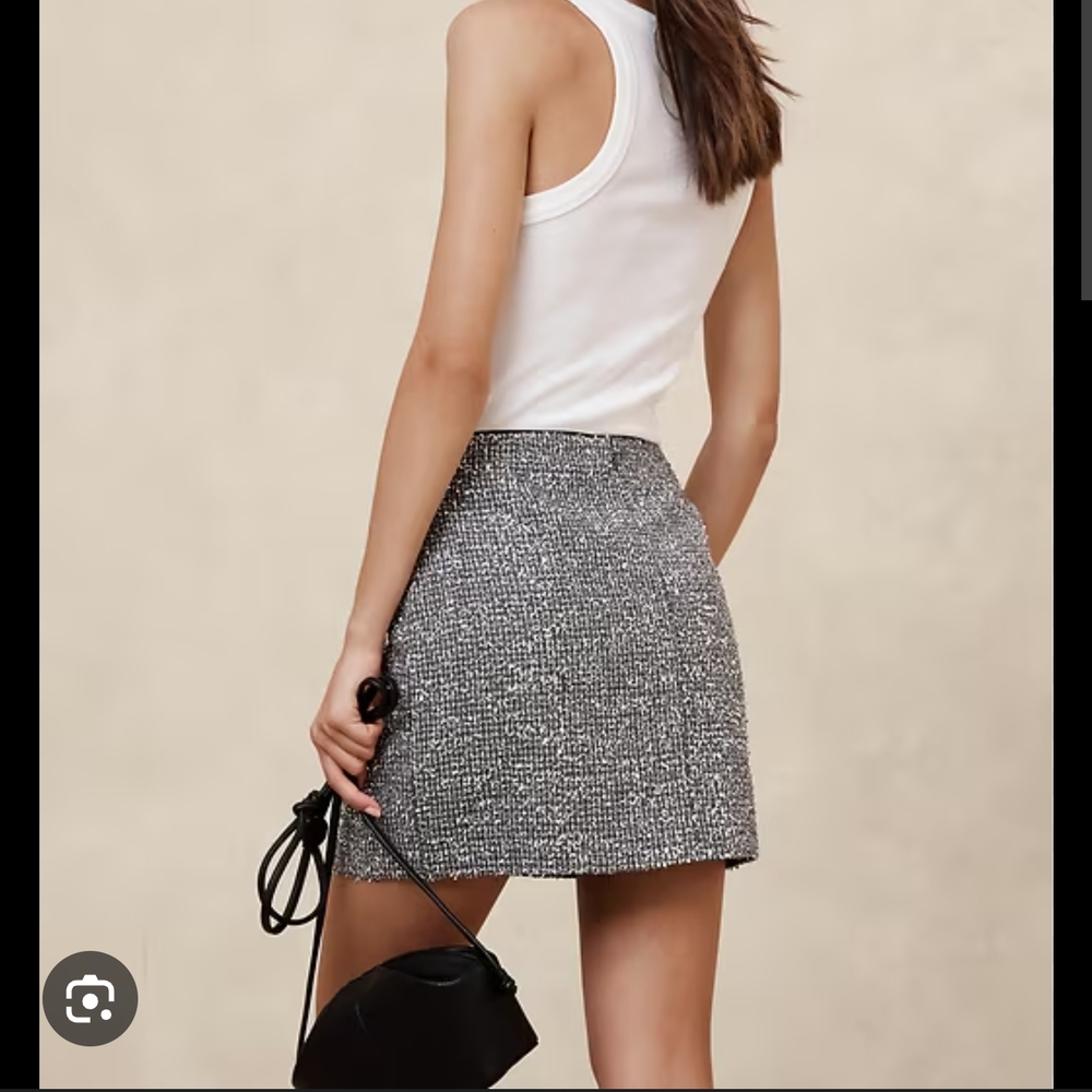 Elegant Gray Tweed Skirt Metallic Alex Marie NWT 14